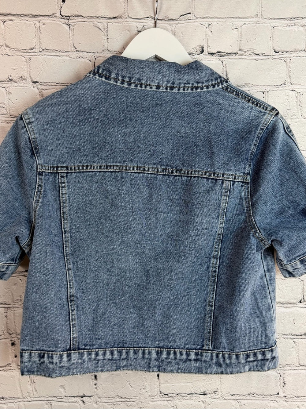 Cropped Denim Short-Sleeve Jacket | Y2K Streetwear | Button-Front Jean Jacket