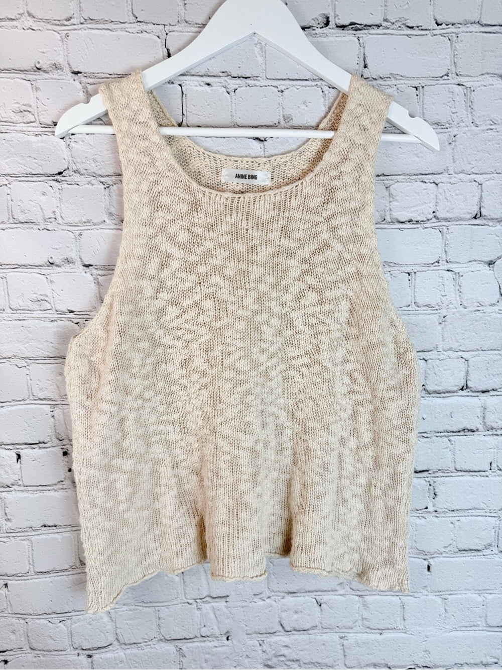 ANINE BING Cream Knit Tank Top Scoop Neck Minimalist Sleeveless XS