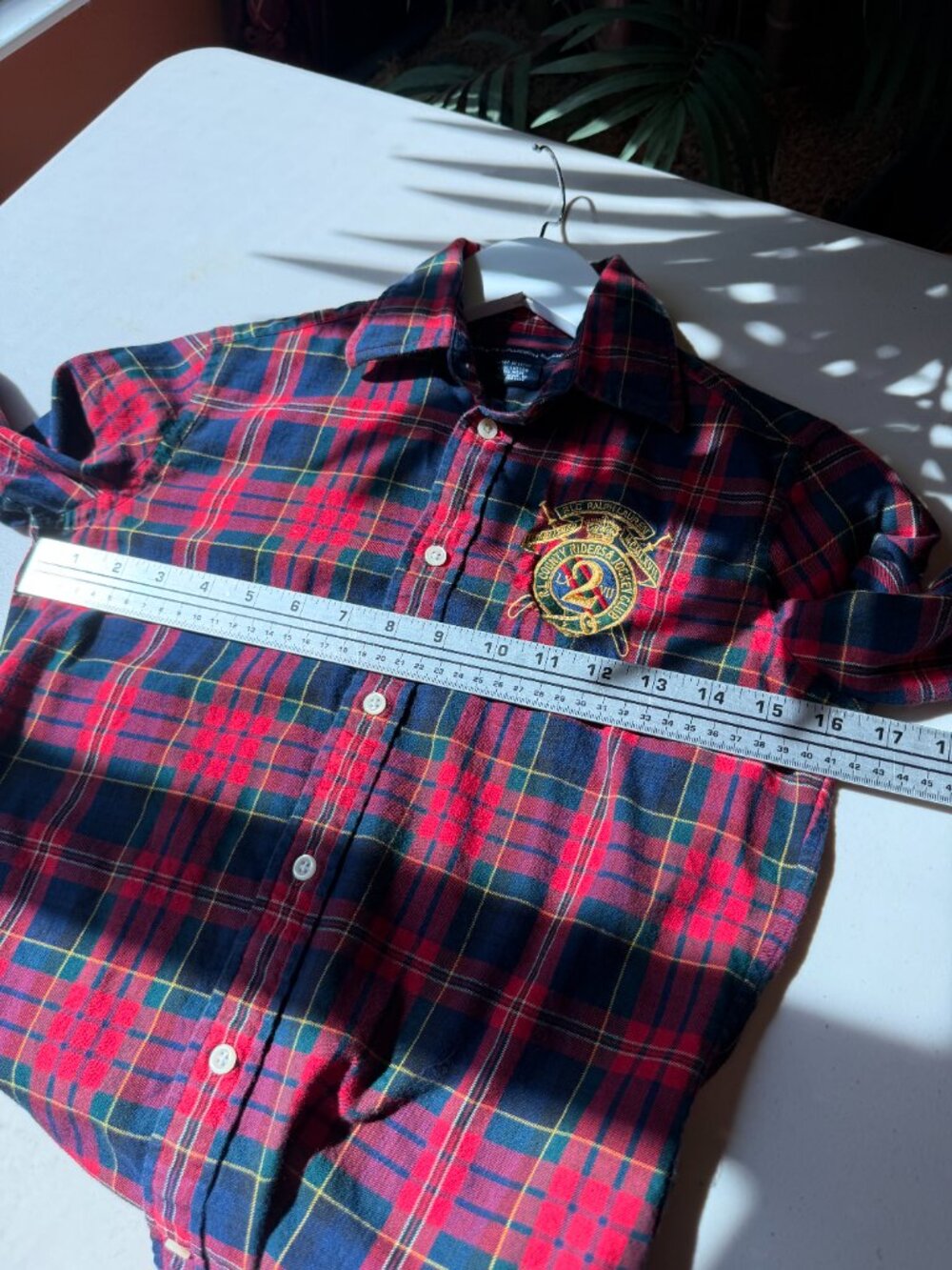 RALPH LAUREN SPORT Red Plaid Button Front Crest Logo Shirt Equestrian Prep 4