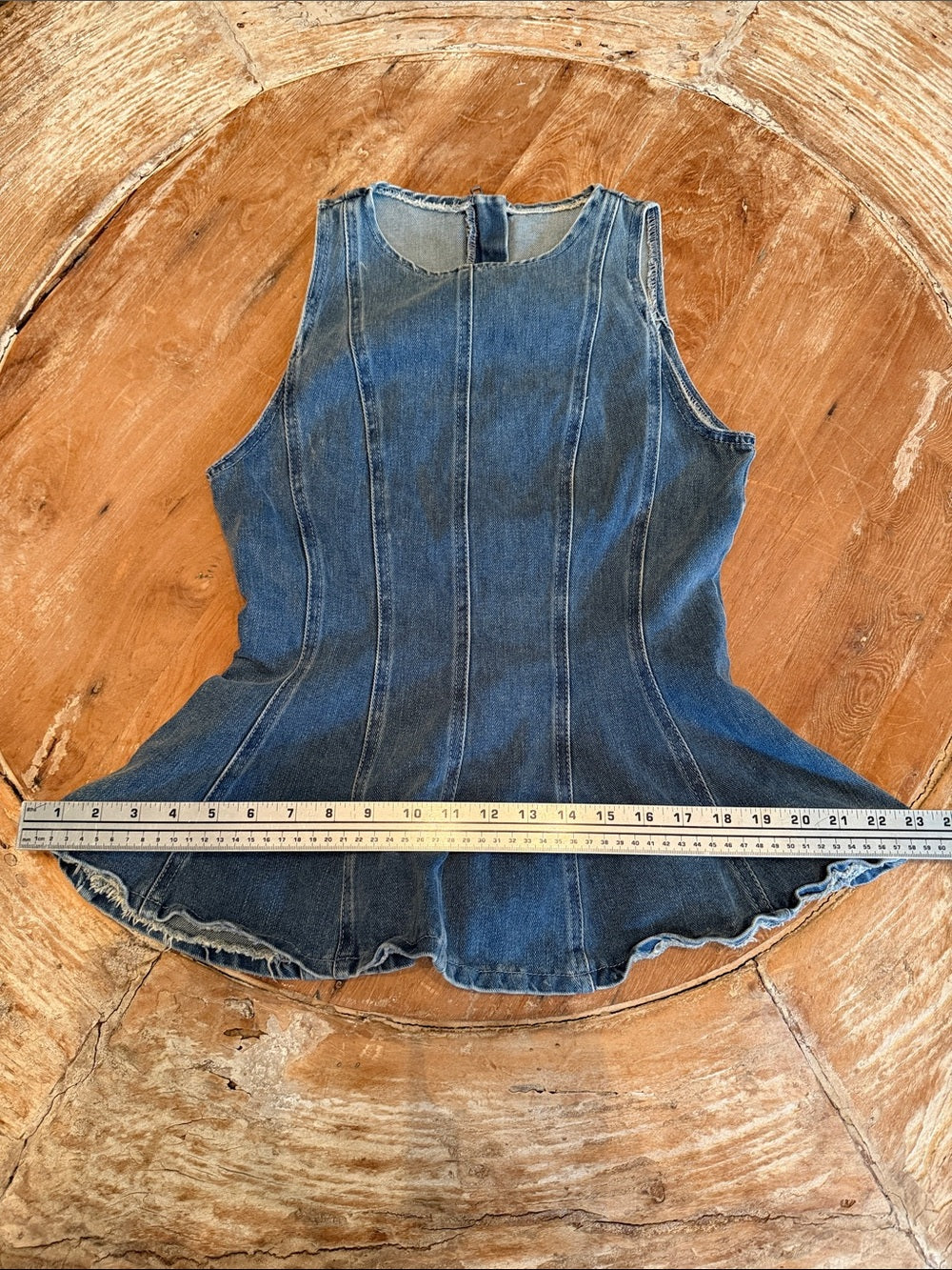 AIIRZ Sleeveless Denim Peplum Top | Corset Panel Tank | Zip-Back | Y2K M