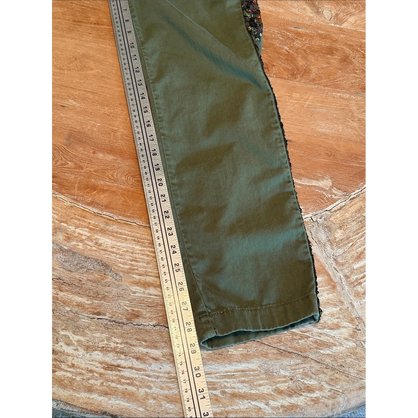 J CREW Sequin Side Stripe Chino Pants Olive Green Straight Leg