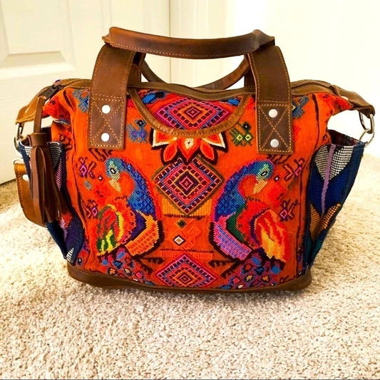 VINTAGE‎ Boho HUIPIL Bag, Peacock Design, Guatemala
