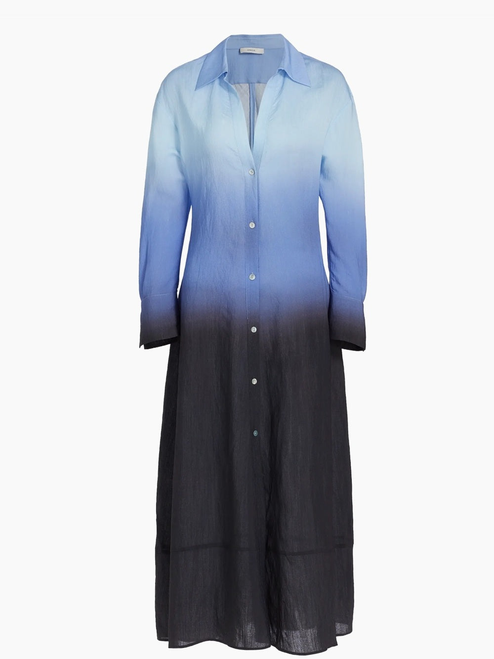 Ombre Blue to Black Long Button-Front Shirt Dress