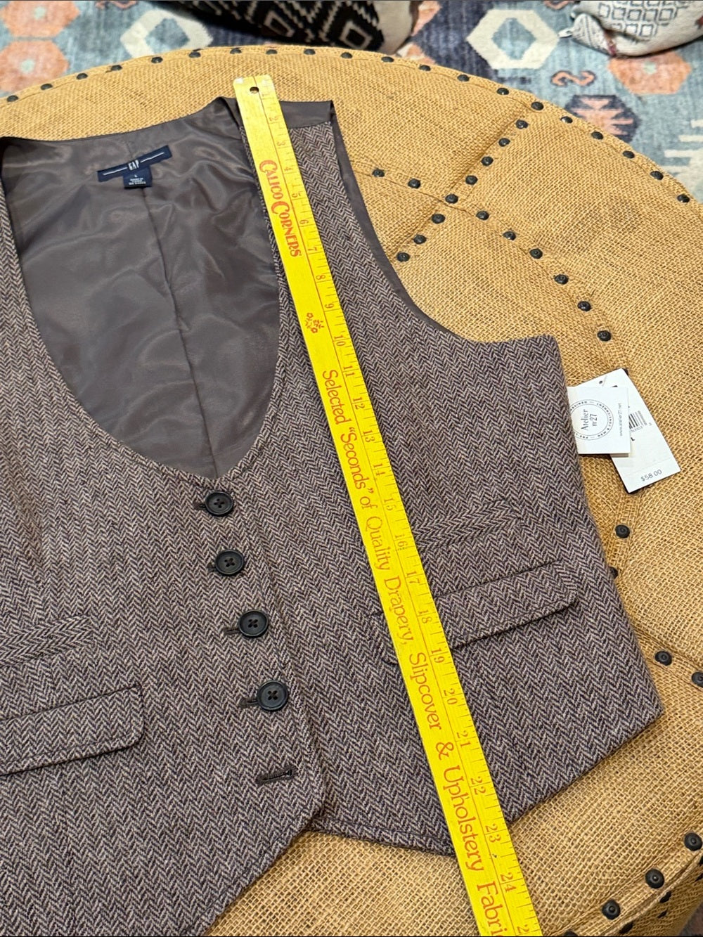 GAP Brown Herringbone UNISEX Wool-Blend Vest L