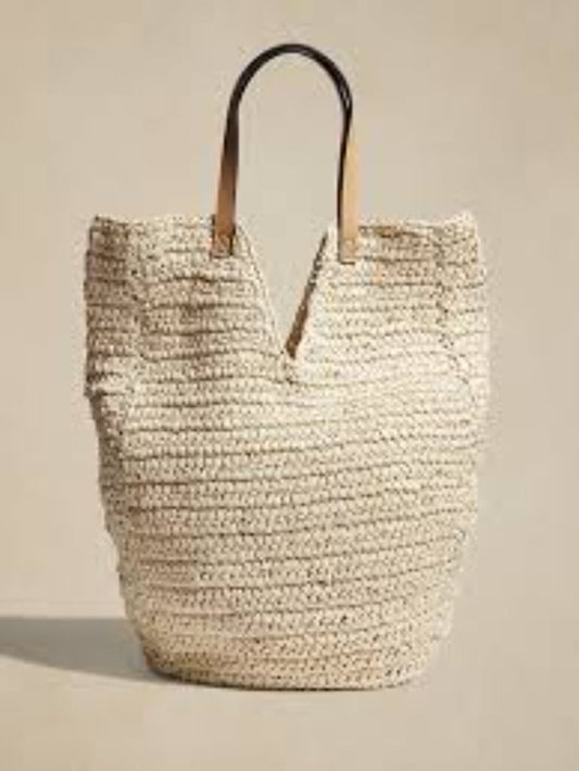 BANANA REPUBLIC Everyday Straw Blonde Open Weave Tote NWT Beach Bag