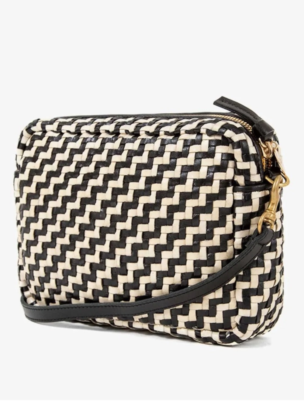 CLARE V Midi Sac Bag Black & Cream Woven Crossbody Pouch