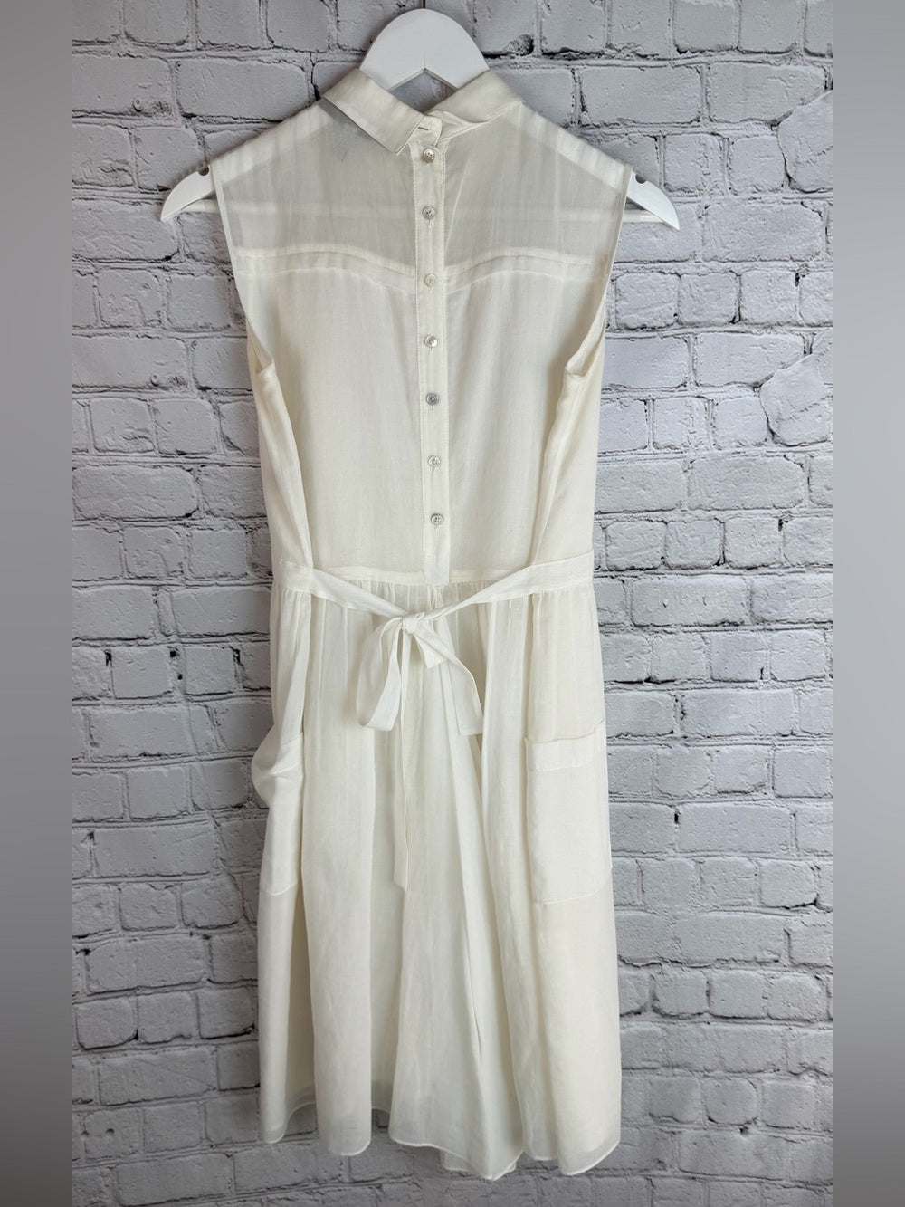 MORGANE LE FAY Cotton Fit & Flare Dress Cream Sleeveless XS