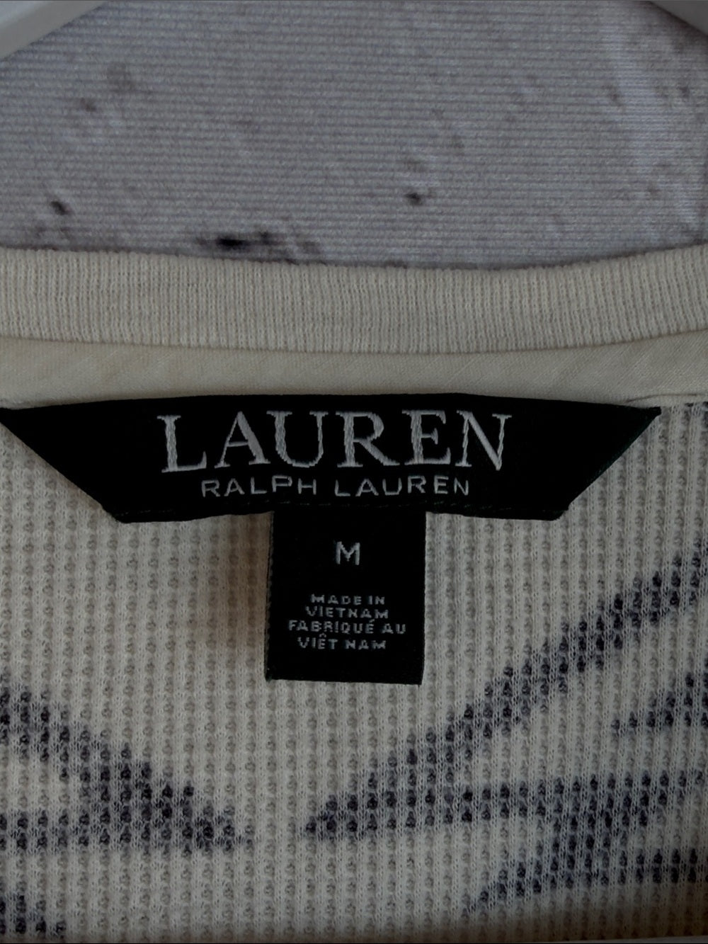 RALPH LAUREN Indigo Blue Cream Thermal Henley Waffle Knit Long Sleeve Top M