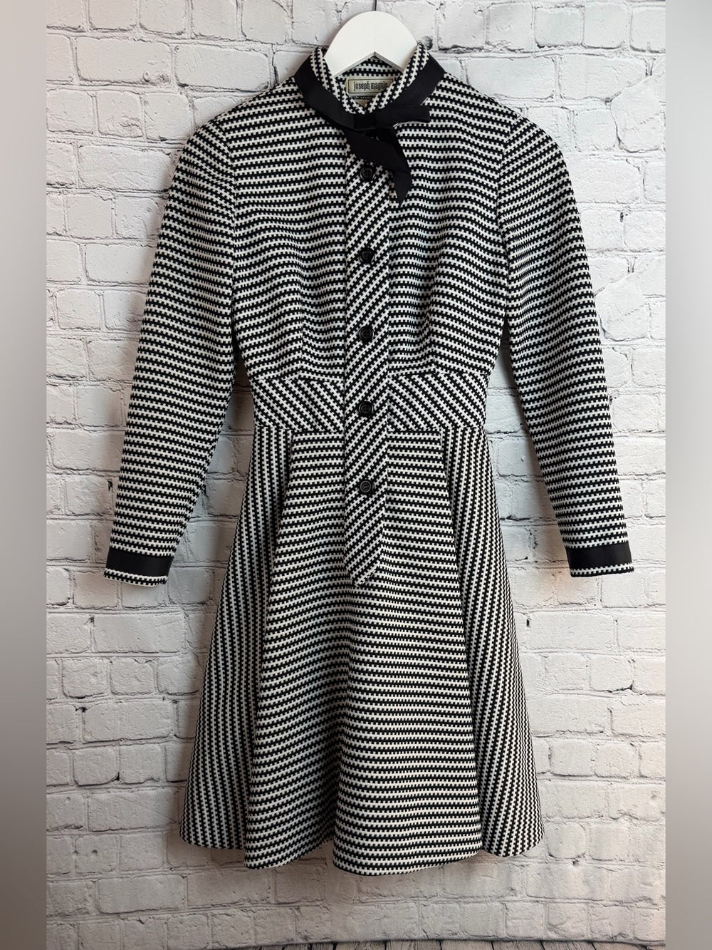 VINTAGE Jane Andre Classic Black and White Houndstooth Fit-and-Flare Dress XXS