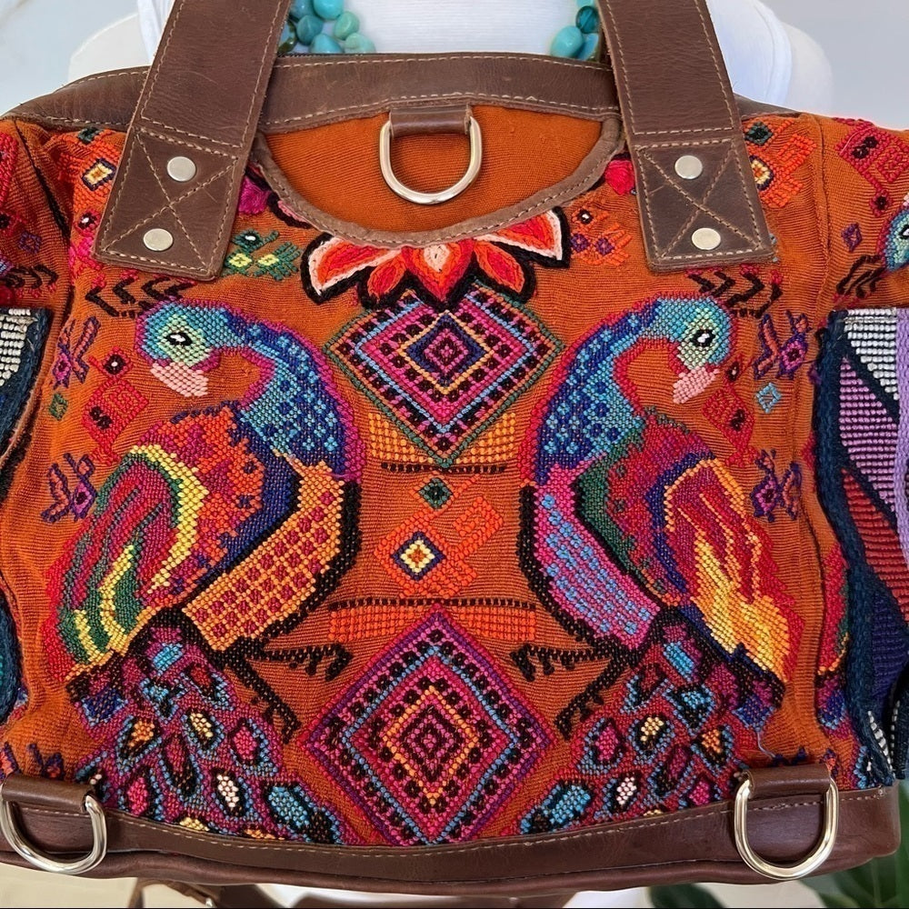 VINTAGE‎ Boho HUIPIL Bag, Peacock Design, Guatemala