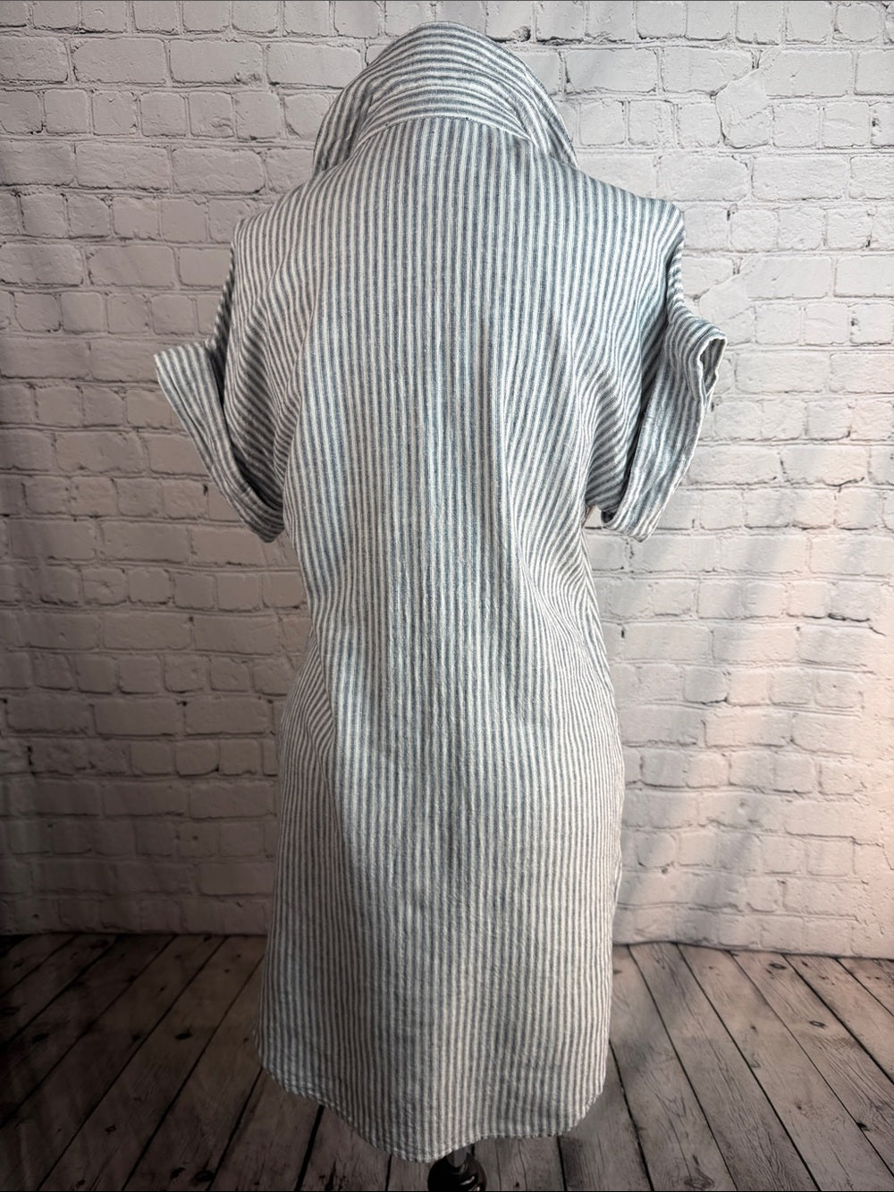CABANA BY Casa Cabana Linen Blend Ivory & Blue Striped Shirt Dress | Coastal XS