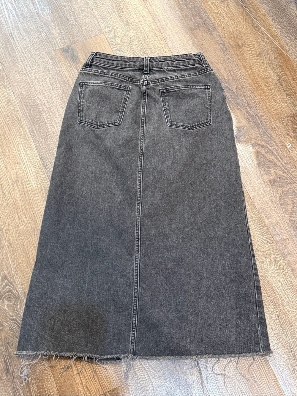 TOPSHOP MOTO Washed Black Denim Maxi Column Skirt High Rise Raw Hem 10