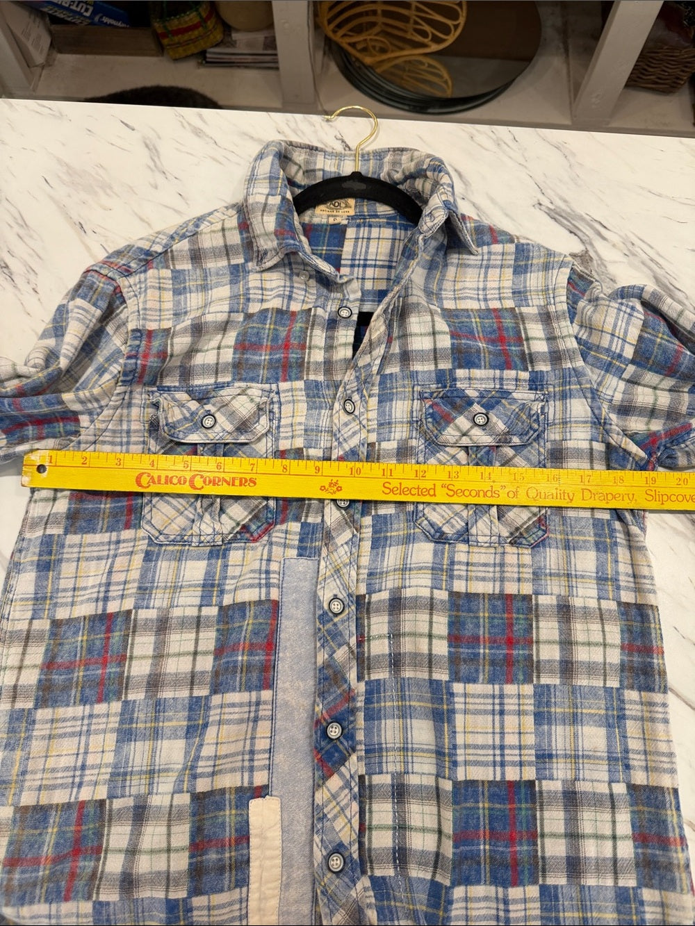 ARTISAN DE LUXE Patchwork Plaid Flannel Button Down Shirt Mens Small ADL