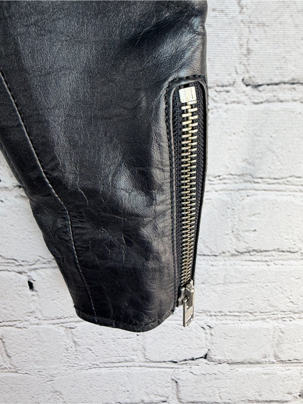 Rare Ralph Lauren Distressed Moto Leather Jacket Black/White Striped