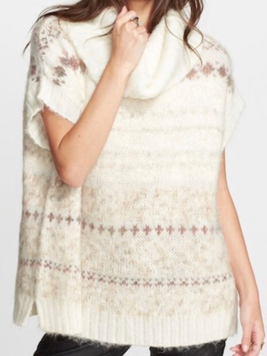 FREE PEOPLE Snow Bunny Fair Isle Sweater Vest Cowl Neck Tunic Ivory Combo