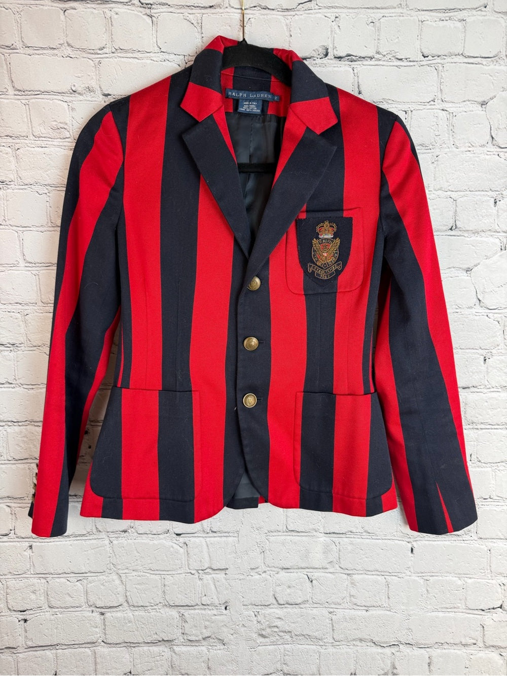 RALPH LAUREN Made in Italy Red Navy Stripe Blazer Jacket Size 2 Preppy