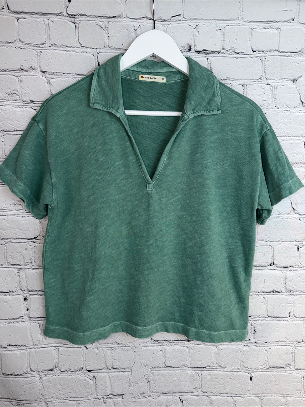 MARINE LAYER Washed Teal Slub Polo Tee XS