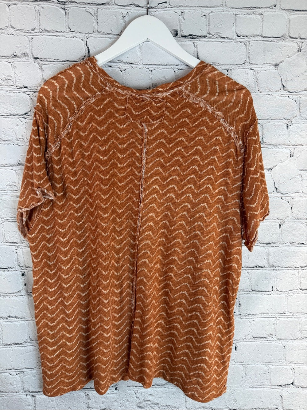 WE THE FREE Bali Backpacker Knit Tee Burnt Orange Chevron Oversized M
