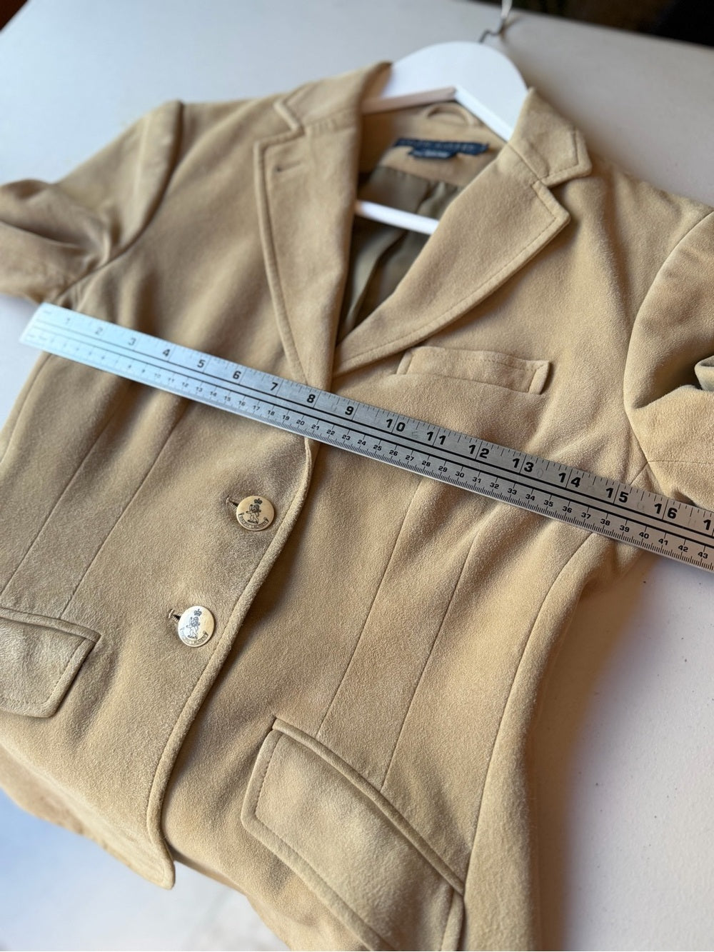 RALPH LAUREN Tan Suede Blazer Jacket Size 2 Equestrian Old Money Americana