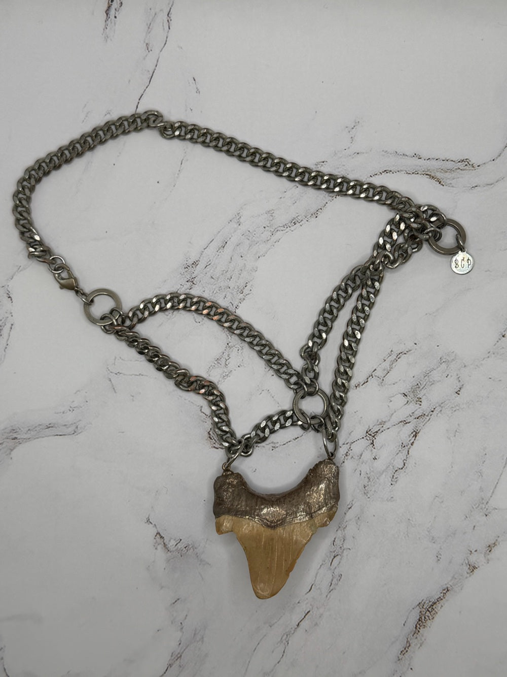 BCP Shark Tooth Statement Necklace Chunky Chain Handmade OOAK Pendant