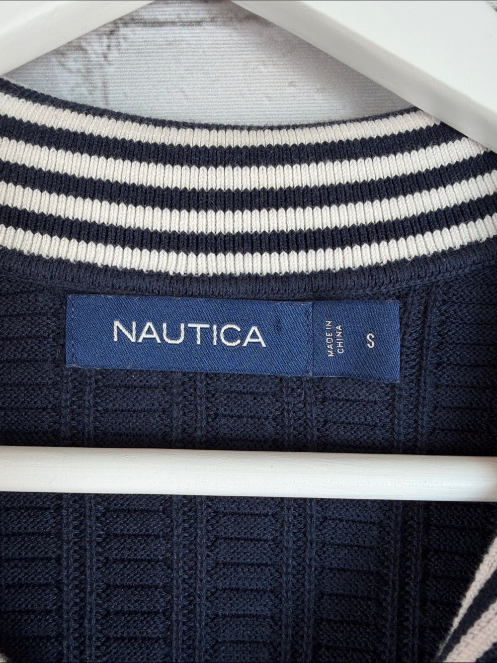 NAUTICA Knit Sweater Polo Johnny Collar Navy White Men’s S