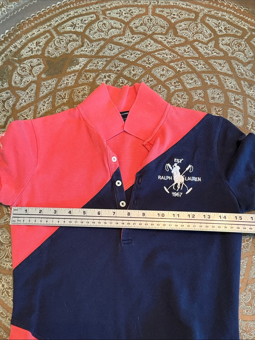RALPH LAUREN Polo Dress Colorblock Coral Navy