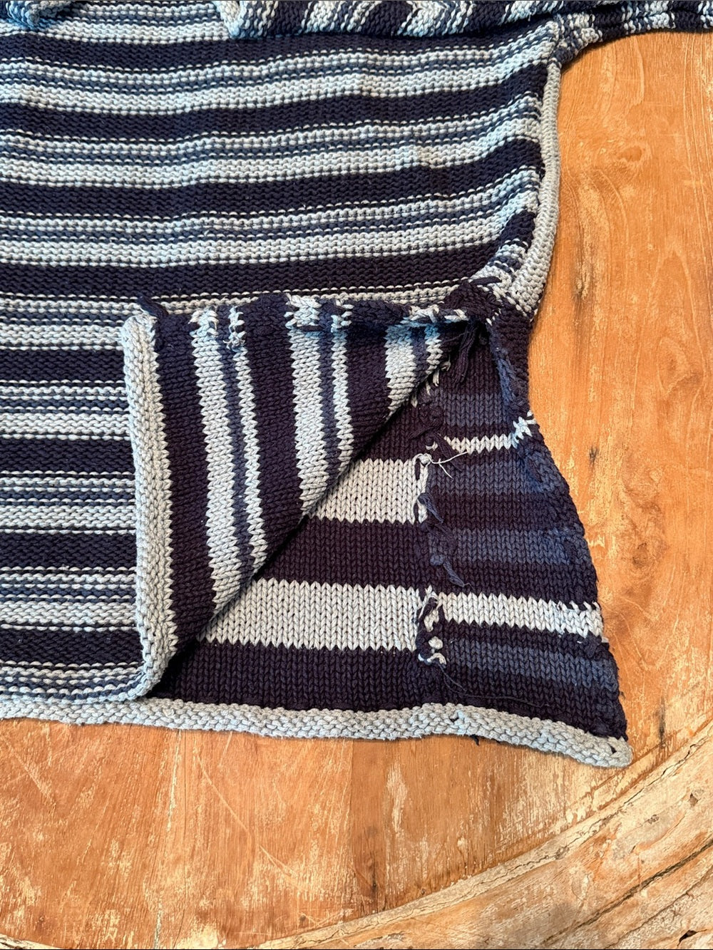 VINTAGE Patchwork Stripe Crewneck Sweater in Navy and Light Blue