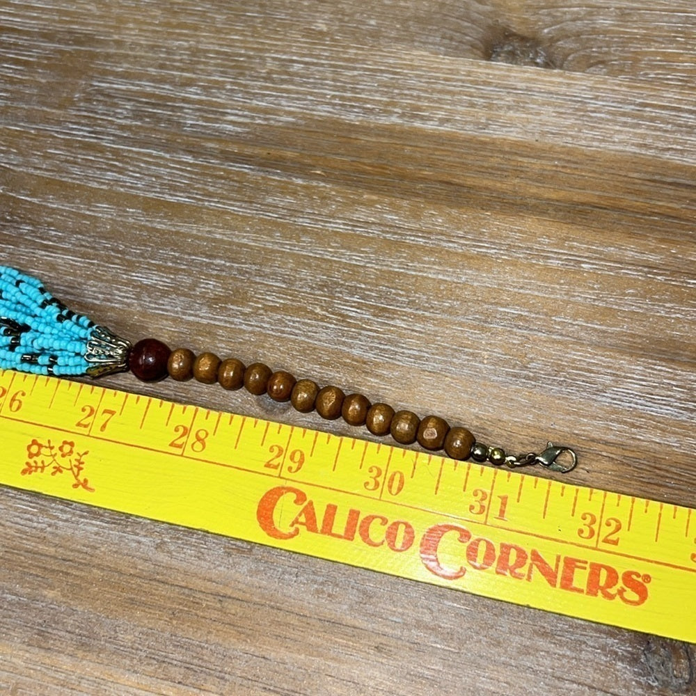 INDONESIAN Turquoise‎ Bronze Seed Bead Boho Necklace Wood Beads w/Clasp