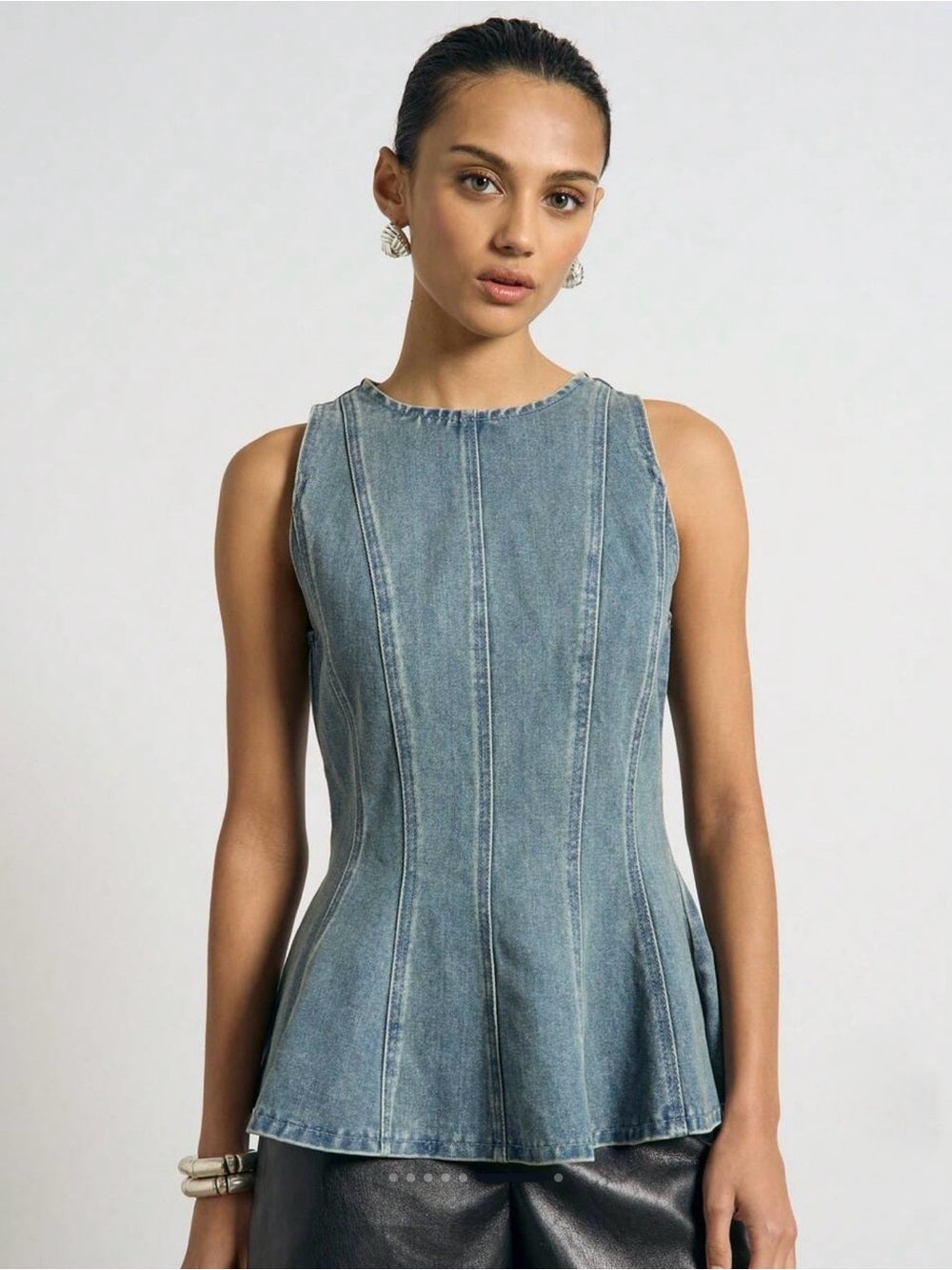 AIIRZ Sleeveless Denim Peplum Top | Corset Panel Tank | Zip-Back | Y2K M
